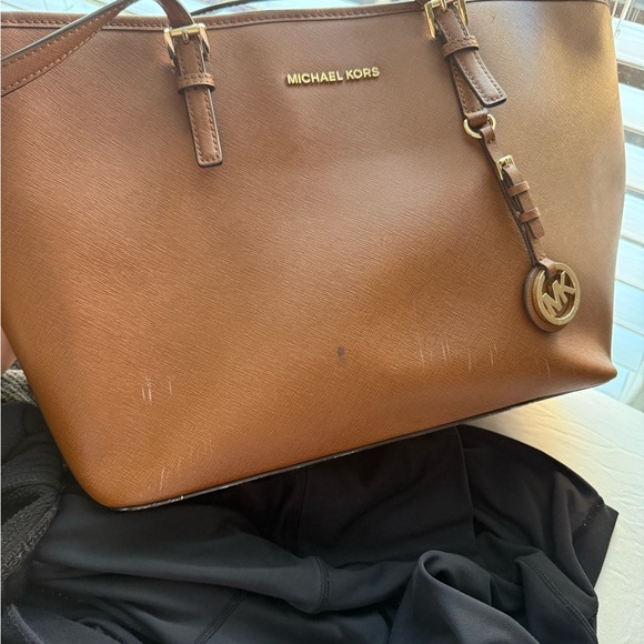 Michael Kors Chocolate Brown Leather Tote with MK Charm - Picture 3 of 14